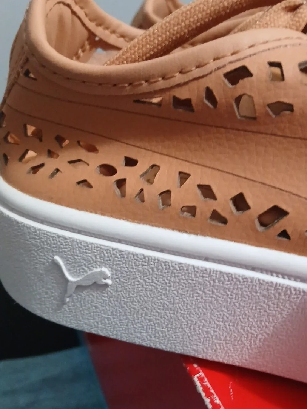 Puma Tan Laser-Cut Platform Sneakers with White Sole - US Size 6.5 Womens NIB - Picture 3 of 8